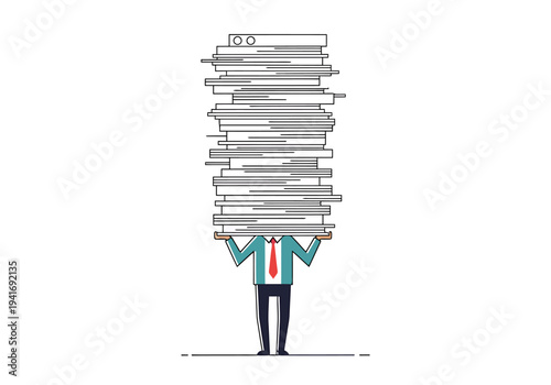 Overwhelmed Employee Holding a Huge Stack of Documents Papers Administrative Burden Concept for Heavy Workload and Deadline Pressure