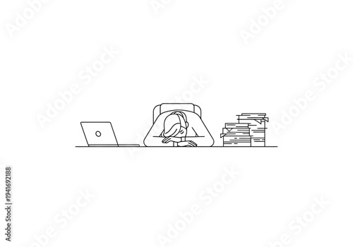 Office Worker Exhaustion Due to Overwork Deadline Stress and Burnout Leading to Fatigue and Lack of Motivation in Corporate Environment