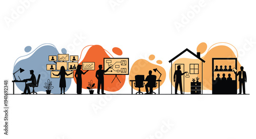 Set of business people working vector illustrations