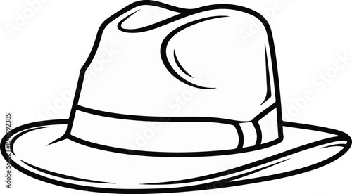 Outline drawing of a classic fedora hat with a banded brim and a creased crown