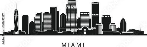 Miami Florida Skyline Silhouette With Famous Buildings And Architecture city