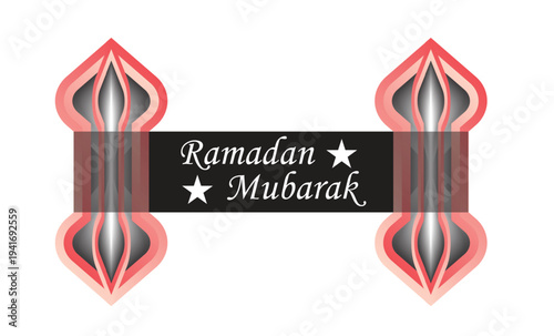 Ramadan Mubarak greeting banner with modern glowing red geometric frames.