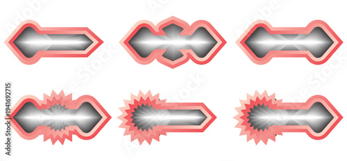 Modern glowing banner set with red border and neon effect.Abstract neon banner collection for high tech branding and web elements.