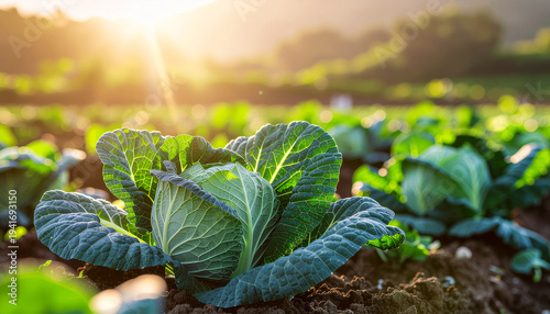 Cabbage Plants Growing in a Field