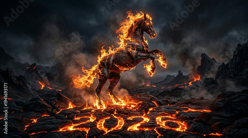 Fire Horse on Lava 2026 New Year Symbol Concept
