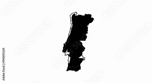 Outline map of Portugal, black filled, white border, grey internal lines