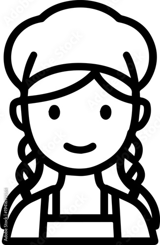 Hand Drawn Woman as Chef Black and White Avatar Illustration in Minimal Line Art Style Design