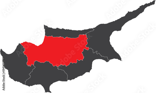 Nicosia District on Map of Cyprus Vector Silhouette Highlighted Design