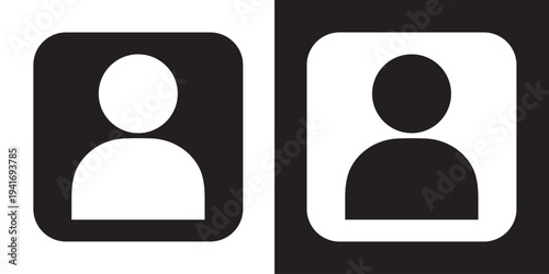 Minimalist user profile icon set within a rounded square frame. Clean black and white vector design perfect for mobile app UI, member login buttons, and account settings interfaces.