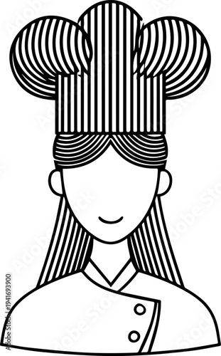 Hand Drawn Woman as Chef Black and White Avatar Illustration in Minimal Line Art Style Design