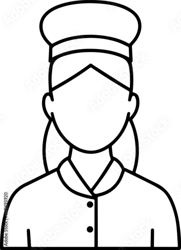 Hand Drawn Woman as Chef Black and White Avatar Illustration in Minimal Line Art Style Design