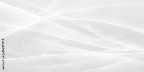 Abstract white background with elegant lines featuring a soft silk textile texture and smooth gray waves for a minimalist winter paper design backdrop