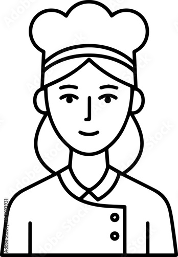 Hand Drawn Woman as Chef Black and White Avatar Illustration in Minimal Line Art Style Design