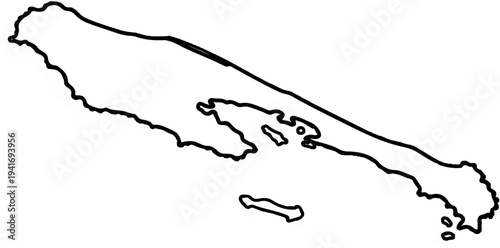 Outline of a long, thin island chain with several smaller islands offshore