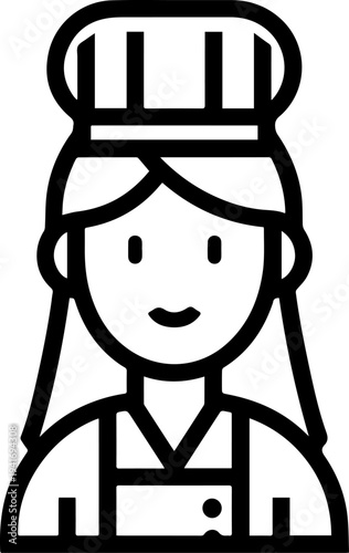 Hand Drawn Woman as Chef Black and White Avatar Illustration in Minimal Line Art Style Design