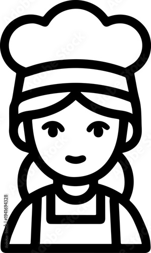 Hand Drawn Woman as Chef Black and White Avatar Illustration in Minimal Line Art Style Design