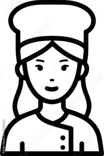 Hand Drawn Woman as Chef Black and White Avatar Illustration in Minimal Line Art Style Design