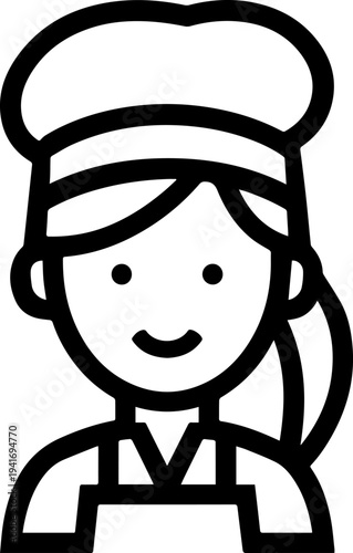 Hand Drawn Woman as Chef Black and White Avatar Illustration in Minimal Line Art Style Design