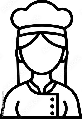 Hand Drawn Woman as Chef Black and White Avatar Illustration in Minimal Line Art Style Design