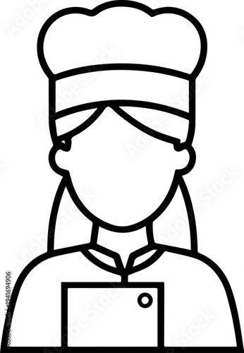 Hand Drawn Woman as Chef Black and White Avatar Illustration in Minimal Line Art Style Design