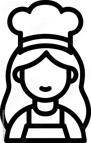 Hand Drawn Woman as Chef Black and White Avatar Illustration in Minimal Line Art Style Design