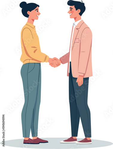 due persone uomo e donna  che salutano, o saluti con affari famiglia contratto vettoriale 