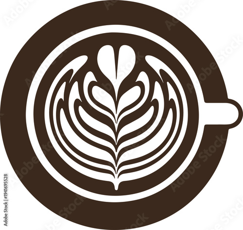 Top View Coffee Cup with Intricate Rosetta Latte Art Silhouette for Cafe Menu and Breakfast Branding