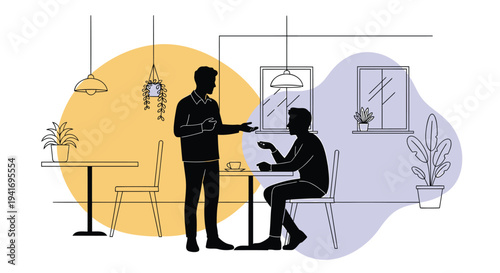 Vector illustration of two people in a cafe setting