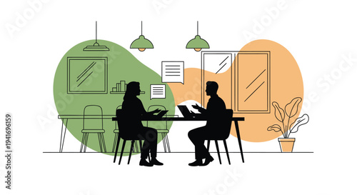 Vector illustration of two people working at a desk in an office