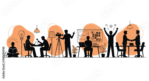 Set of 8 people working together in office vector