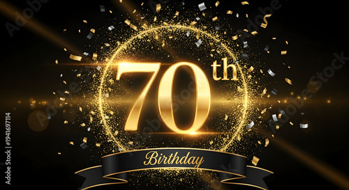 A sparkling golden number 70 with a 
