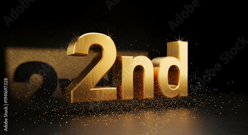 A dazzling, golden three-dimensional number 2nd  glows brightly. It stands on a reflective dark surface with radiant light beams illuminating the background.


