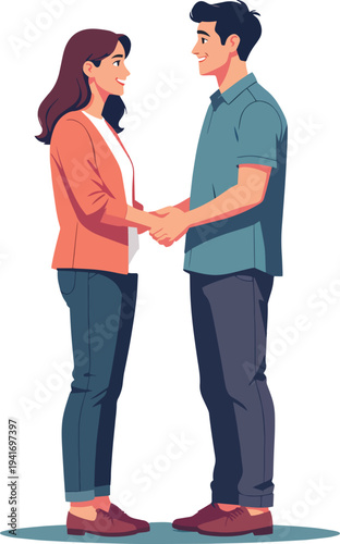 due persone uomo e donna  che salutano, o saluti con affari famiglia contratto vettoriale 
