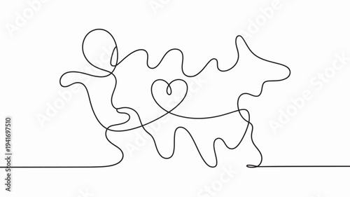 A minimalist line drawing of a couple embracing with a heart