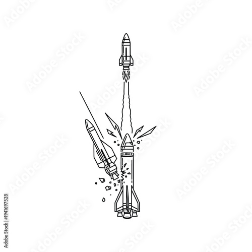 Minimalist rocket ship launch outline for startup business concept vector illustration