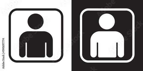 Vector illustration of a human silhouette inside a sharp square border. Modern outline and solid style ideal for directory listings, ID placeholders, and corporate contact management.