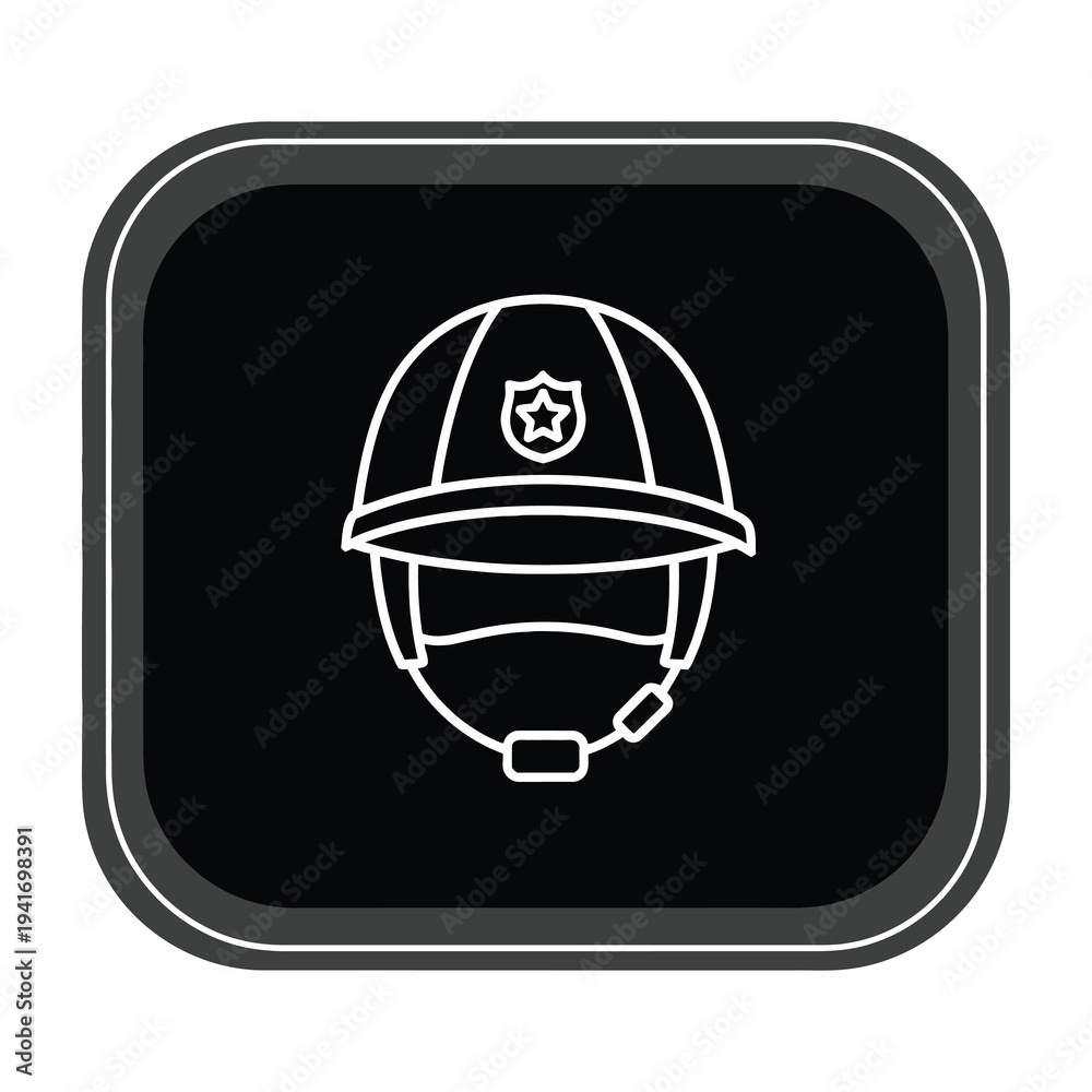 Fototapeta premium Police officer helmet icon black background white outline law enforcement symbol