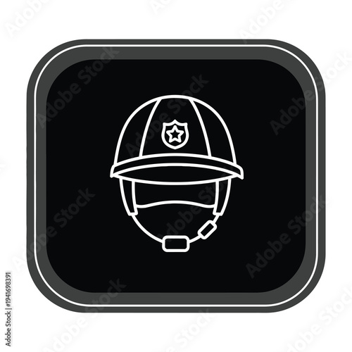Police officer helmet icon black background white outline law enforcement symbol