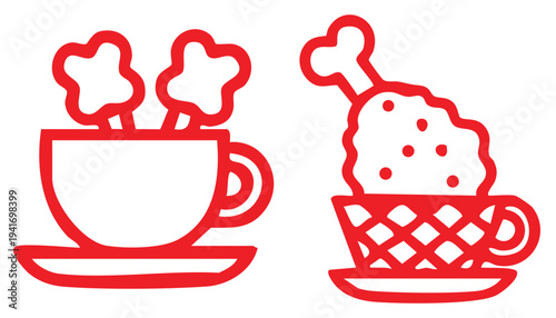 Creative Fast Food Concept Icons Featuring Fried Chicken in Teacups