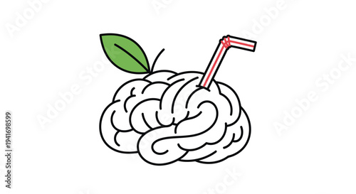 Brain with Straw and Leaf Illustration.