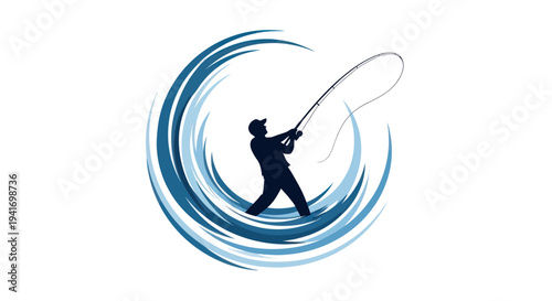 Man Fishing with Rod Silhouette Logo.