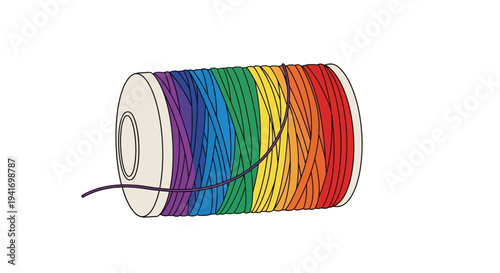 Colorful Thread Spool with Rainbow Threads.