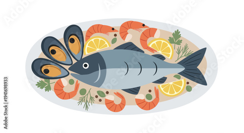 Illustration of a Fish on a Plate.