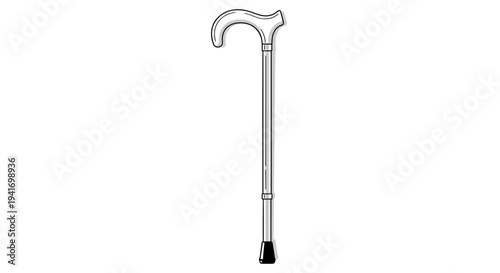 Silver Metal Walking Stick with Handle.
