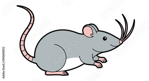 Gray Cartoon Mouse Illustration with Long Tail.