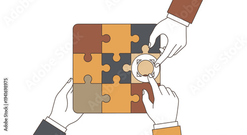 Hands Assembling Jigsaw Puzzle Together.