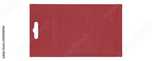 Red hanging packaging card on white background