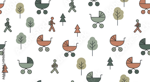 Baby Strollers and Trees Pattern Illustration.