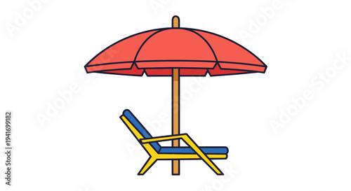 Red Beach Umbrella and Lounge Chair.