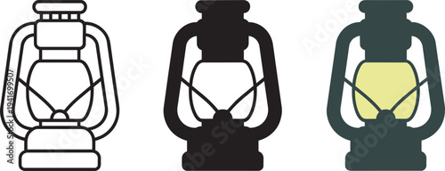 Lantern icon vector, on white background, black outline, full color isolated illustration